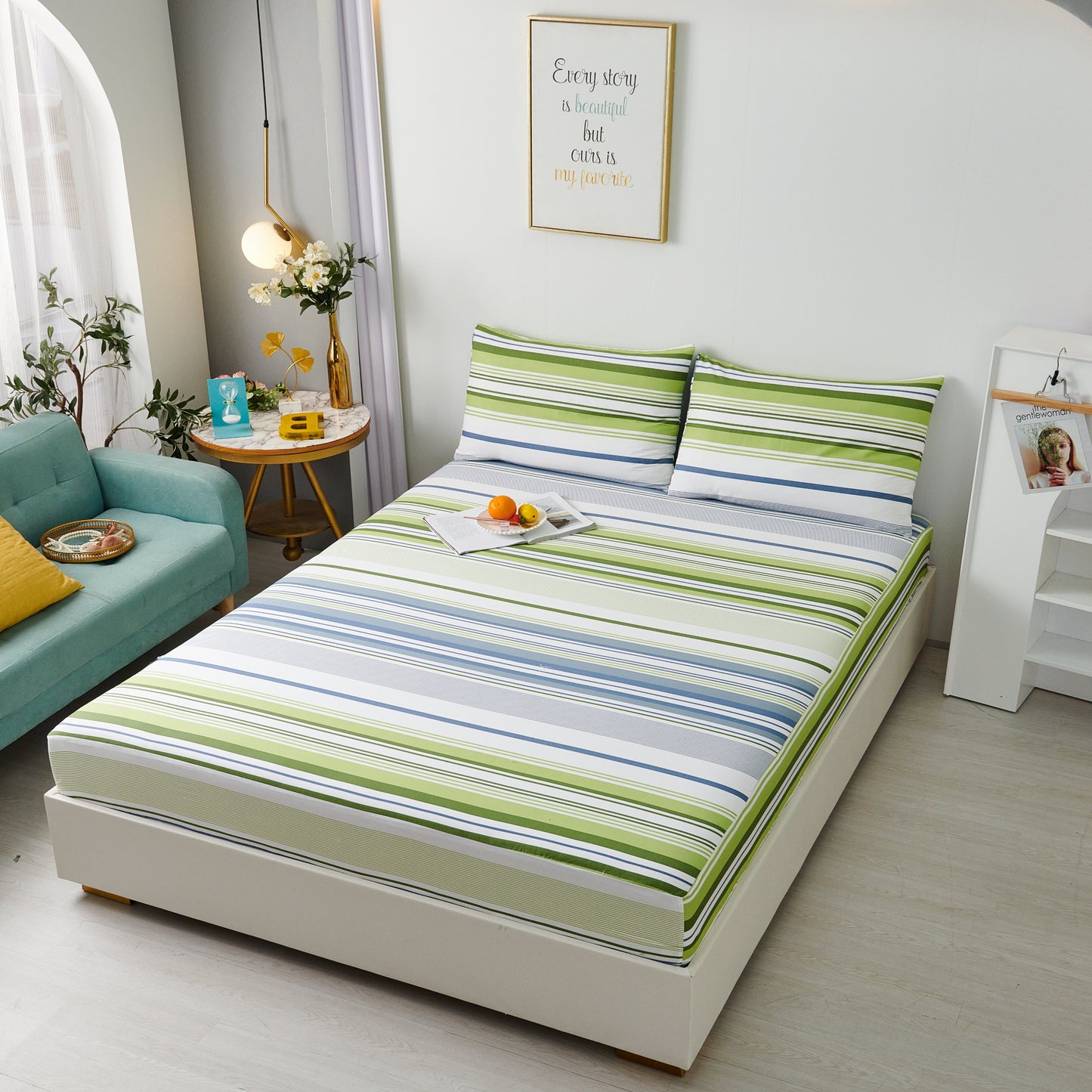 Serene 100% Cotton Sheet Set: Fitted Sheet, Flat Sheet and Two Pillowcases