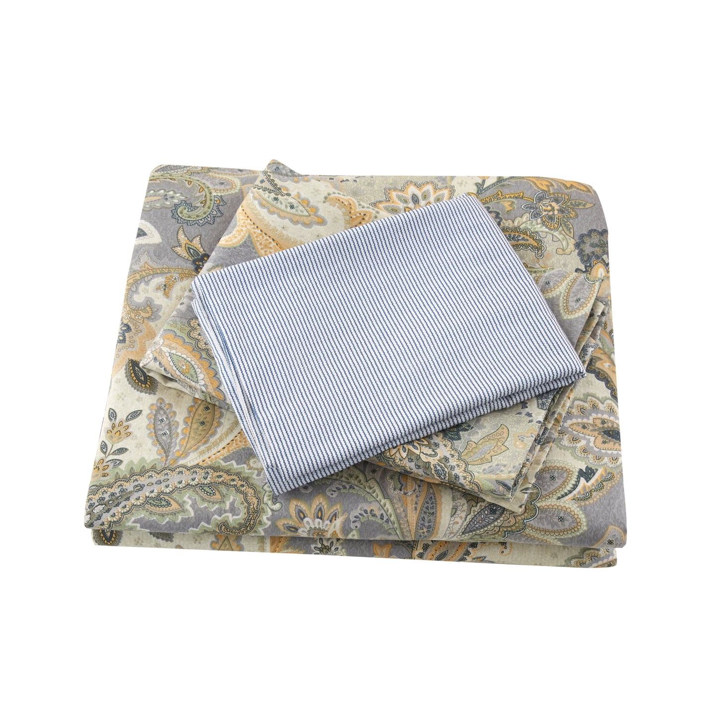 Baby Blue Paisley 3 Piece 100% Cotton Bedding Set: Duvet Cover and Two Pillow Shams