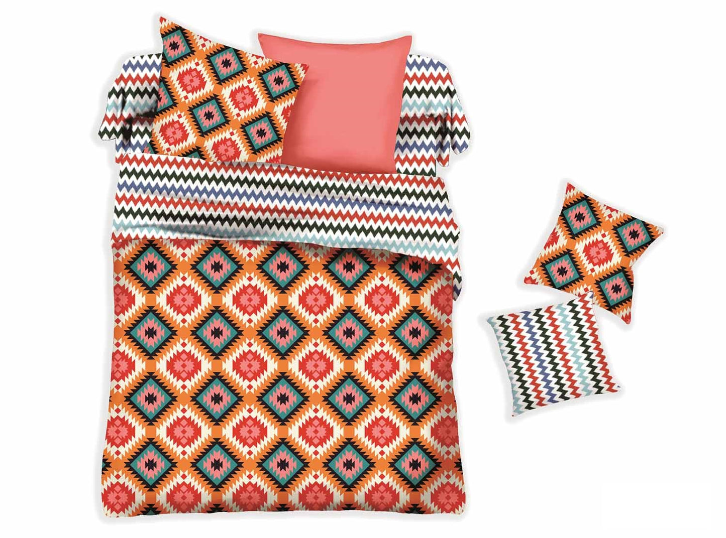 Maple orange microfiber duvet cover set, striped print at the reverse side.