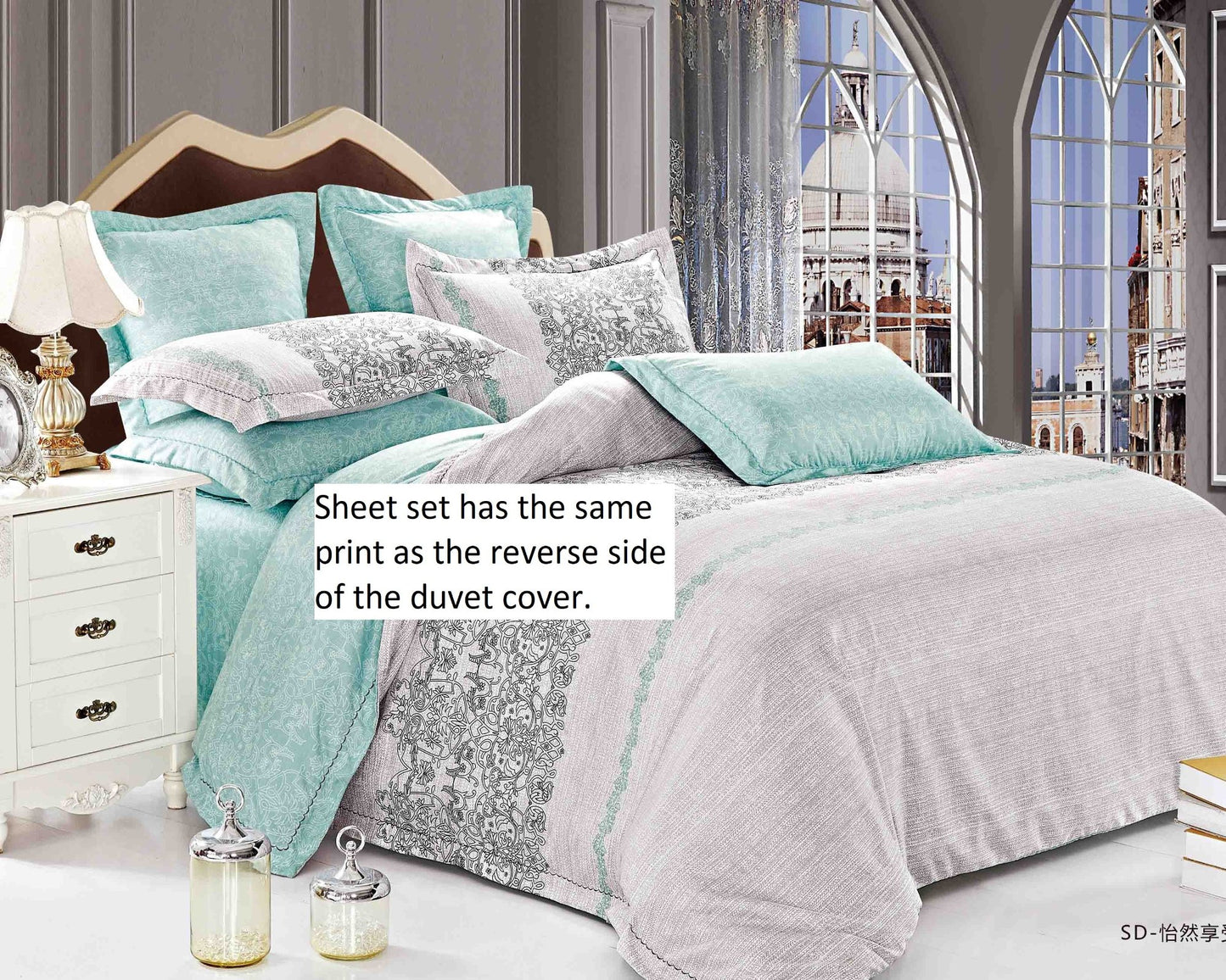 green blue floral motif sheet sets