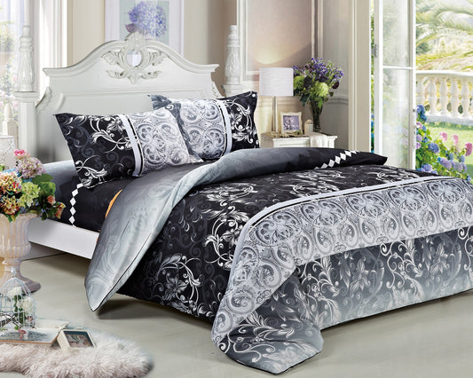 Black Floral 3-Piece Microfiber Bedding Set: Duvet Cover and Pillow Shams
