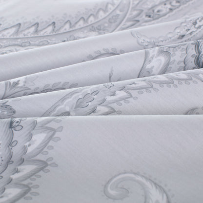 Gray Paisley 100% Cotton Bedding Set: Duvet Cover + Pillow Shams (or + Both Pillow Shams and Pillowcases)