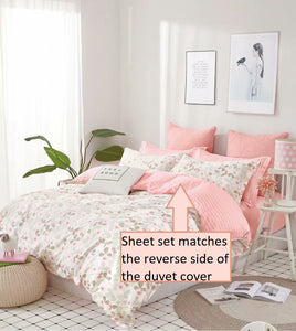 Pink Blossom 100% Cotton Sheet Set: Fitted Sheet, Flat Sheet and Two Pillowcases