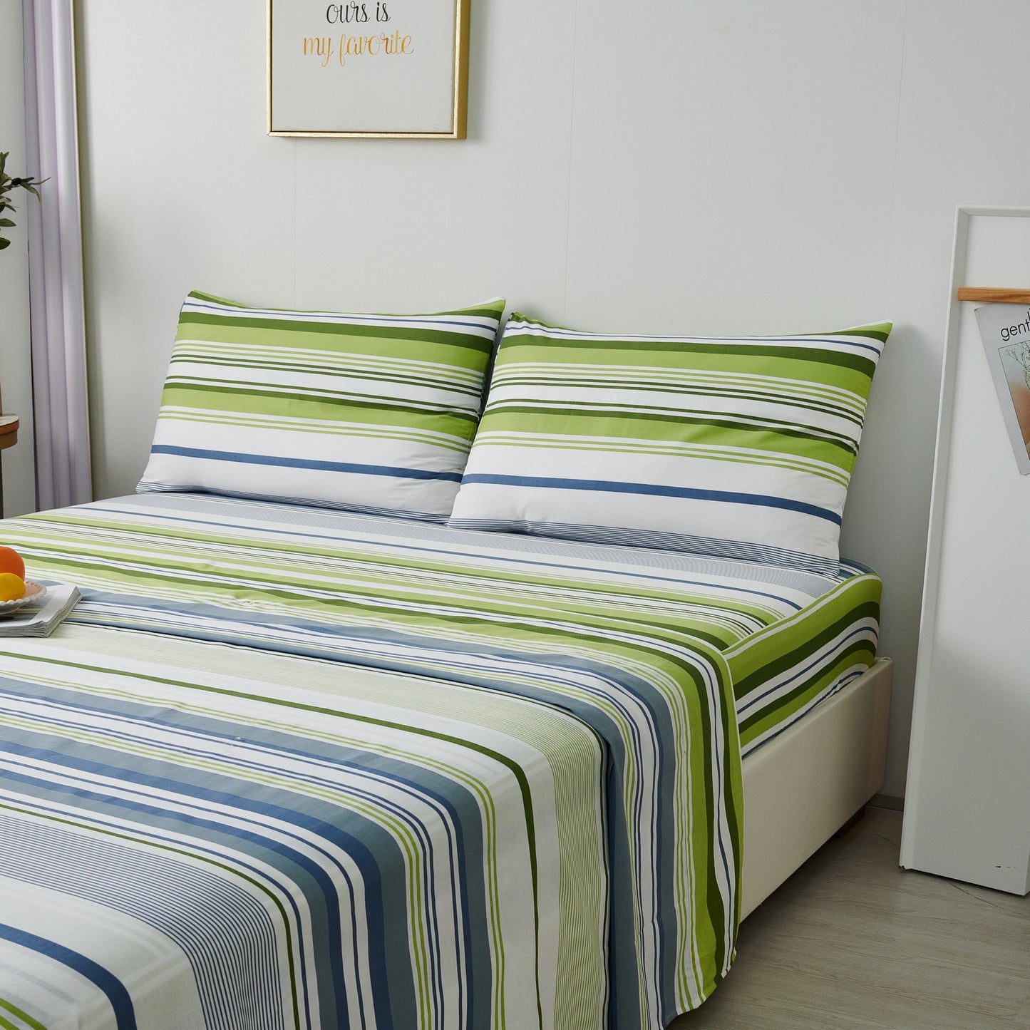 Serene 100% Cotton Sheet Set: Fitted Sheet, Flat Sheet and Two Pillowcases