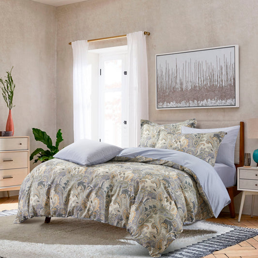 Soft Paisley 3 Piece 100% Cotton Bedding Set: Duvet Cover and Two Pillow Shams