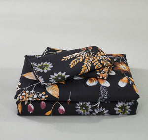 Black Floral 3-Piece Microfiber Bedding Set: Duvet Cover and Pillow Shams
