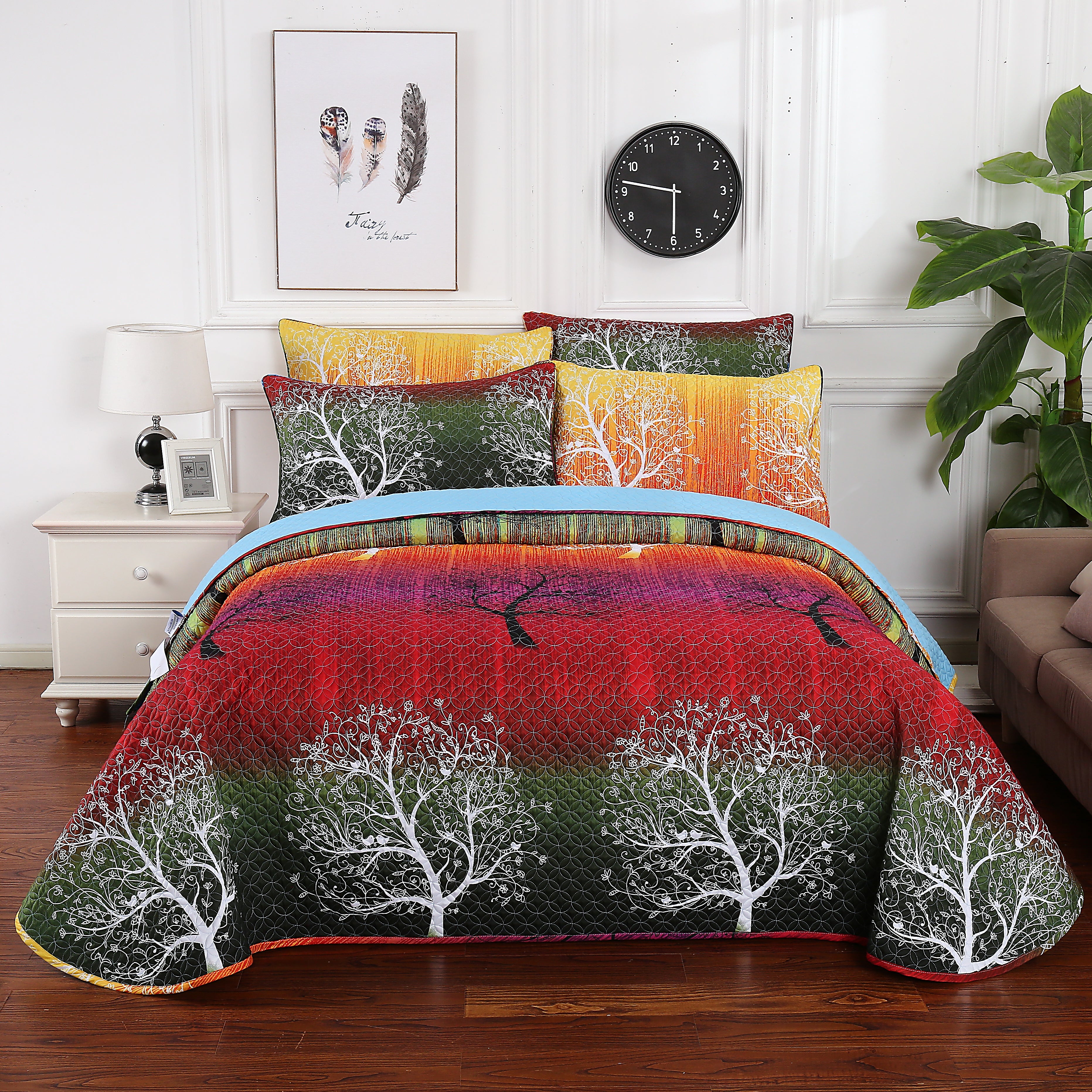 Rainbow Tree Bedspread Coverlet Quilt Set: Quilt and Pillow Sham(s)