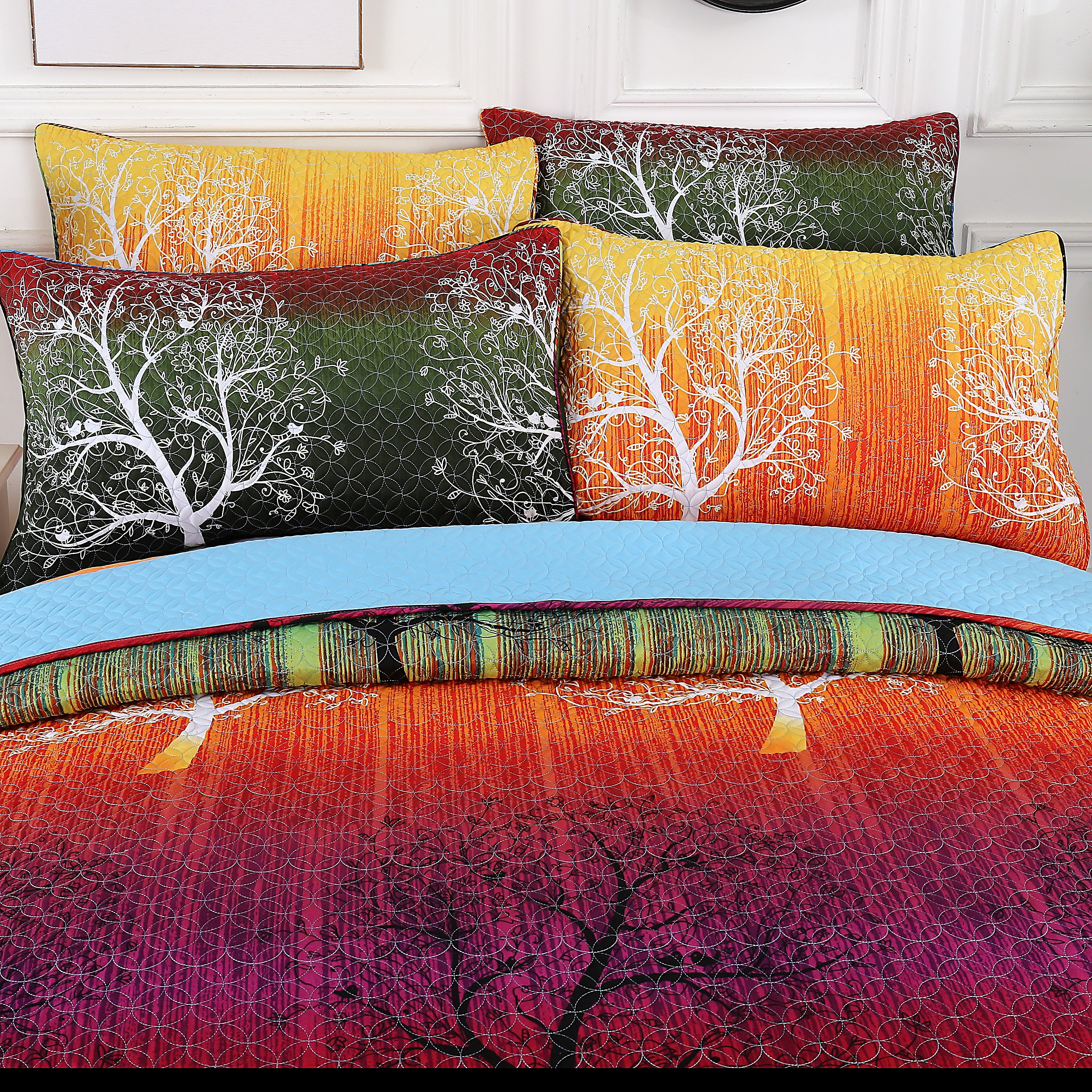 Rainbow Tree Bedspread Coverlet Quilt Set: Quilt and Pillow Sham(s)