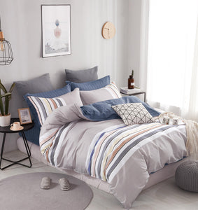 Soft Stripes 3 Piece 100% Cotton Bedding Set: Duvet Cover and Two Pillow Shams