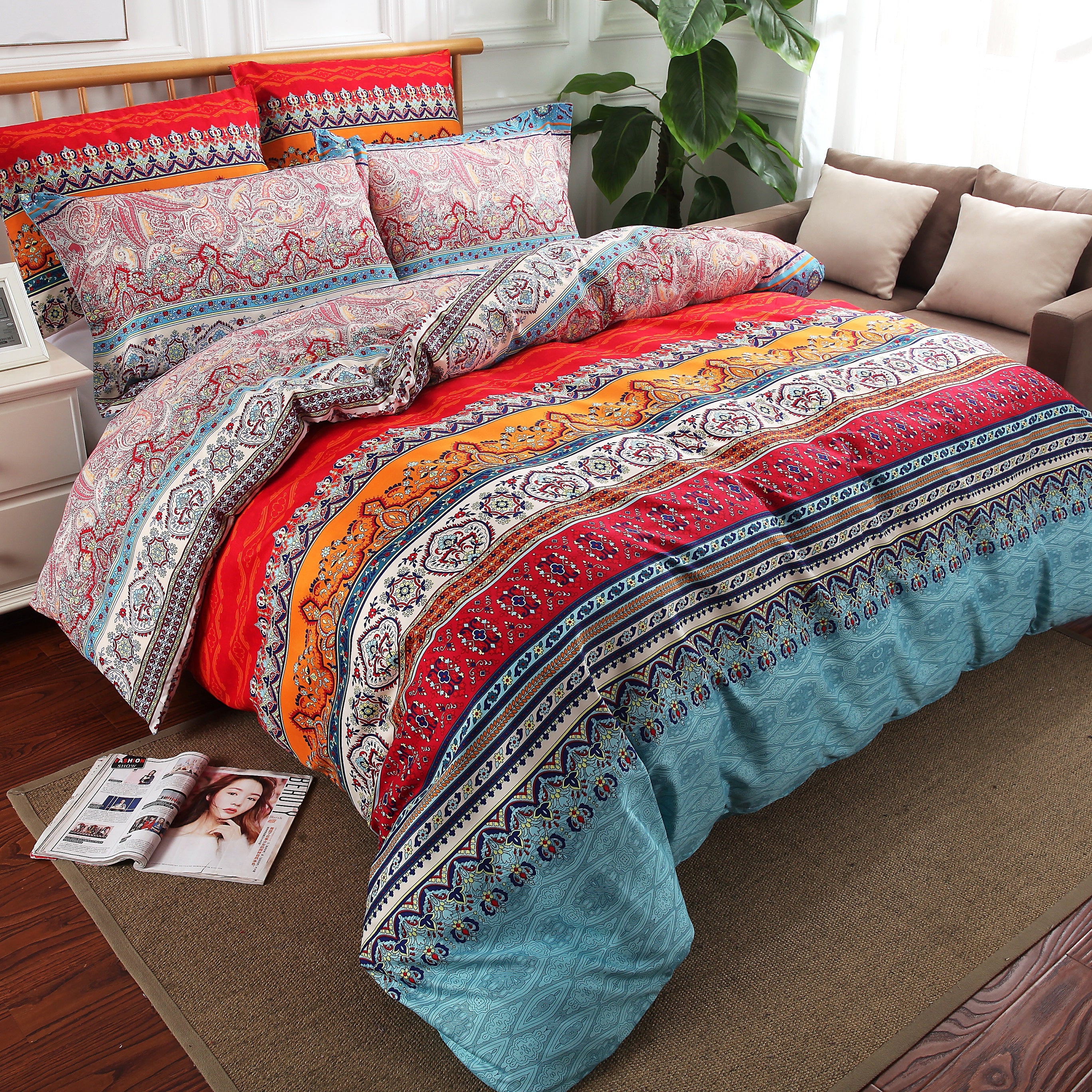Colorful Boho Mandala Paisley 5-Piece Bedding Set: Duvet Cover and Pillow Shams