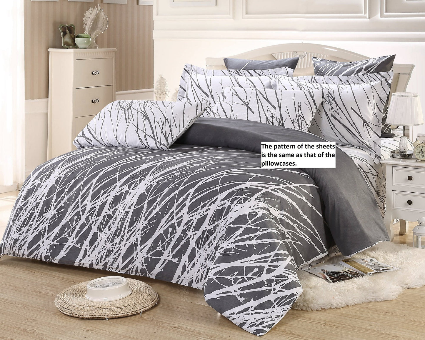 Grey tree branches sheet sets