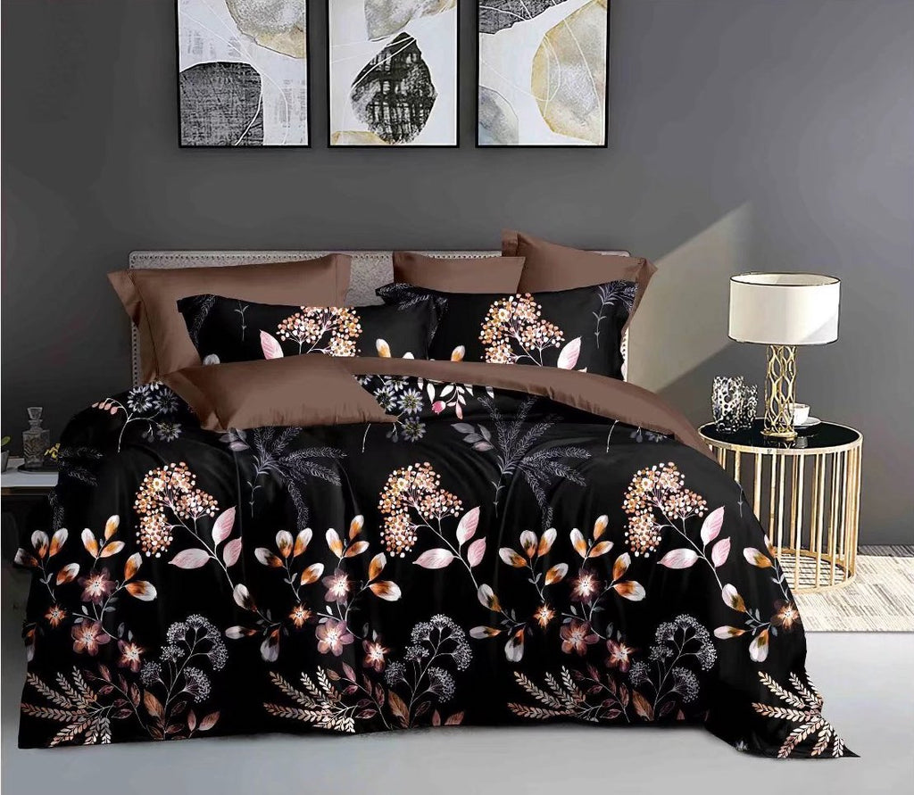 Black Floral 3-Piece Microfiber Bedding Set: Duvet Cover and Pillow Shams