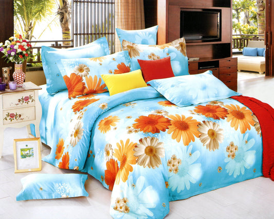 blue floral cotton duvet cover set, floral print at the reverse side.