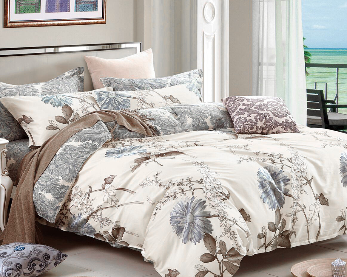 Daisy Silhouette 5 Piece 100% Cotton Bedding Set: Duvet Cover, Two Pillowcases and Two Pillow Shams