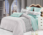 Tranquil grey cream microfiber duvet cover set, ble green floral print at the reverse side.
