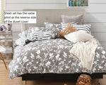 Leafy Vines Grey Cotton Duvet Cover Set, striped print at the reverse side.