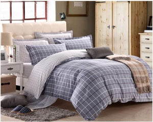 Grey Grid 3-Piece 100% Cotton Bedding Set: Duvet Cover and Pillowcases