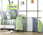 Serene Green Cotton Duvet Cover Set, striped print at the reverse side.