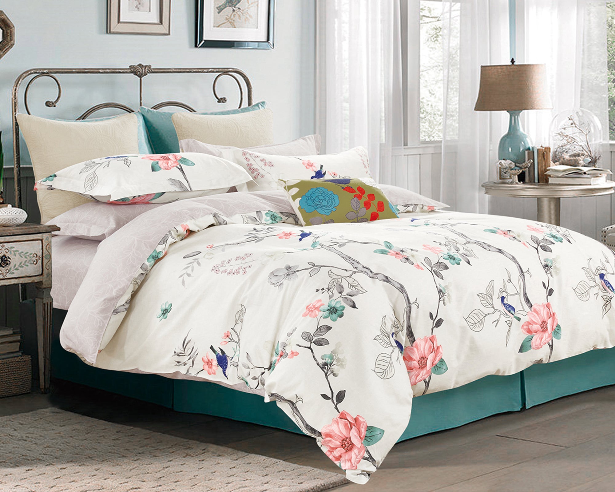 Oriental Style 100% Cotton Bedding Set: Duvet Cover + Pillow Shams (or + Both Pillow Shams and Pillowcases)