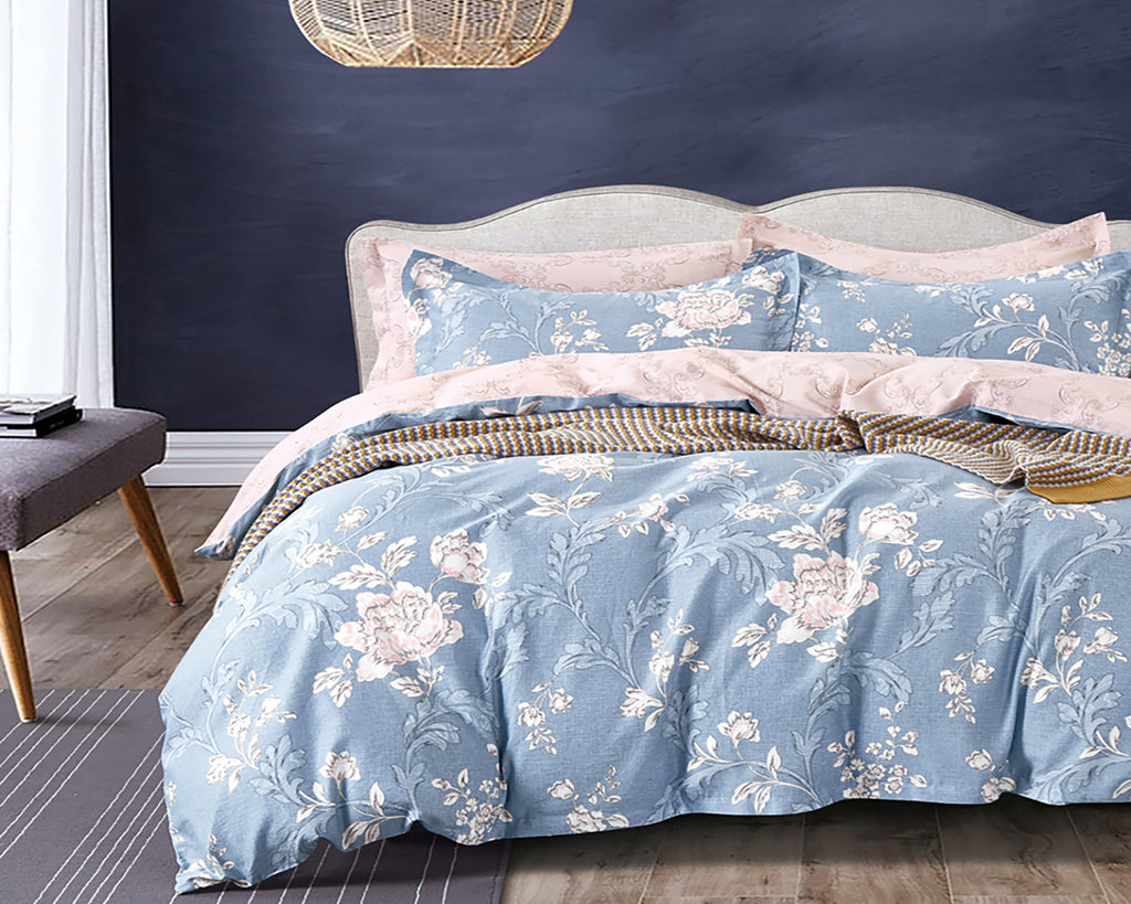 Peony 3 Piece 100% Cotton Bedding Set: Duvet Cover and Two Pillow Shams