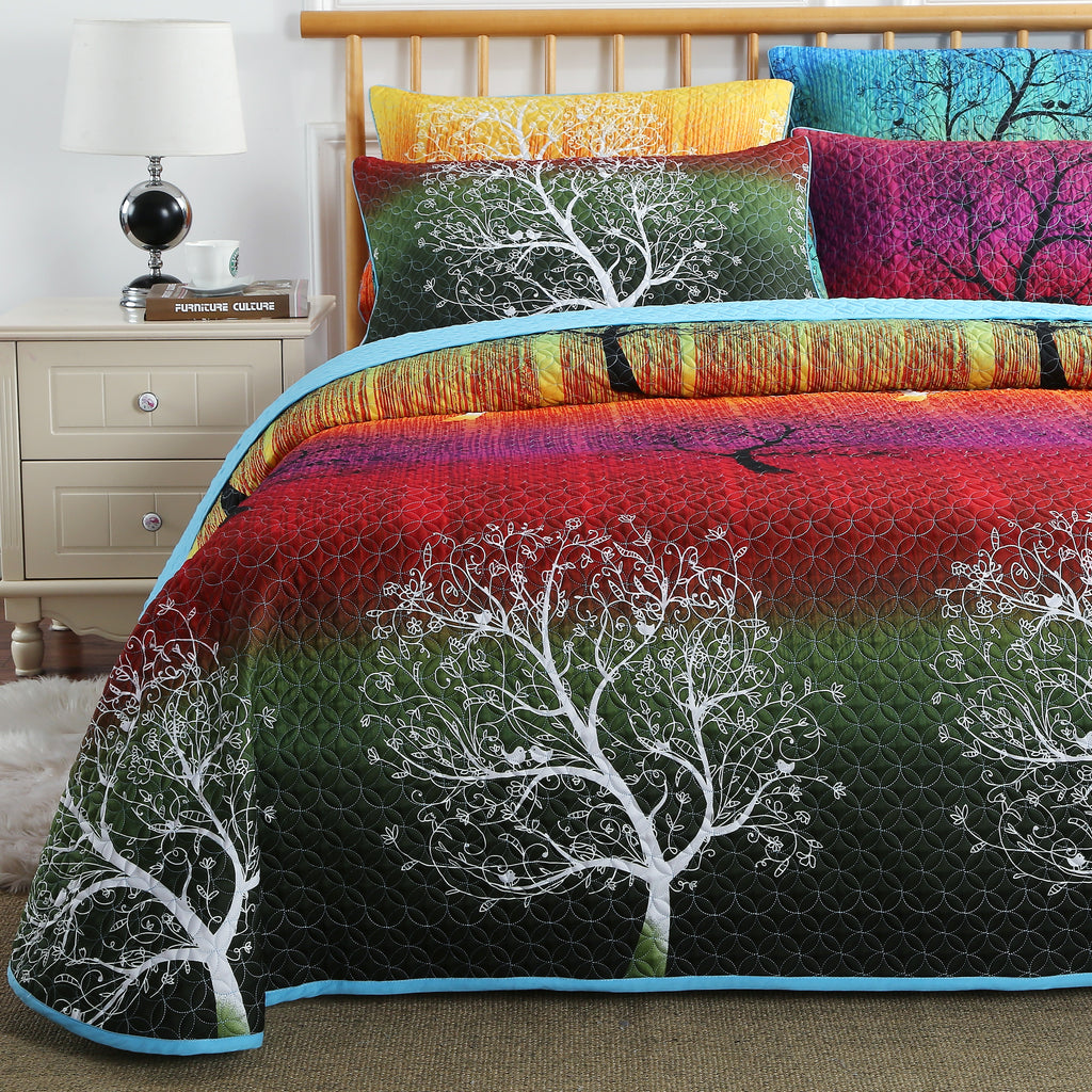 Rainbow Tree Bedspread Coverlet Quilt Set: Quilt and Pillow Sham(s)
