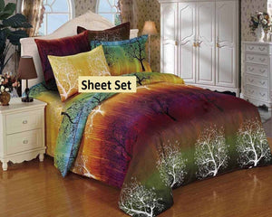 Rainbow Tree 3 Piece Fitted Sheet Set: Fitted Sheet and Two Pillowcases