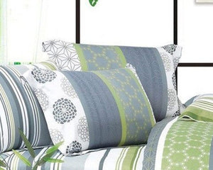 Serene Green Cotton Duvet Cover Set, striped print at the reverse side.