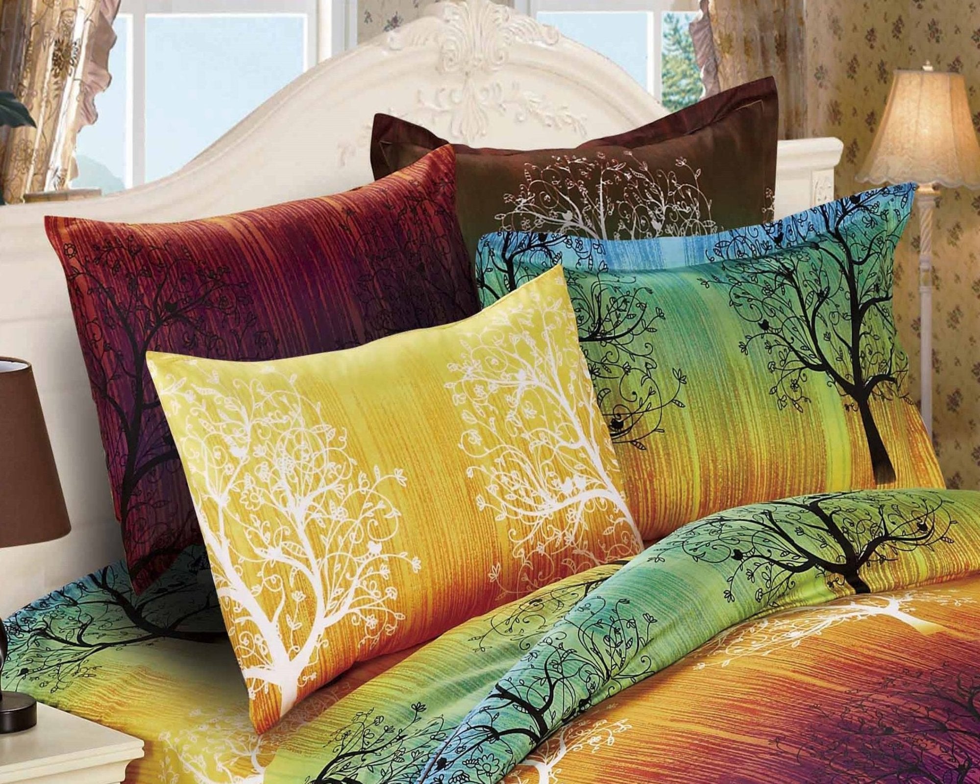 Rainbow Tree 3 Piece Fitted Sheet Set: Fitted Sheet and Two Pillowcases